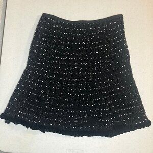 Cynthia Steffe Fit Flare Velvet Trim Black & White Tweed Wool Skirt Size 12